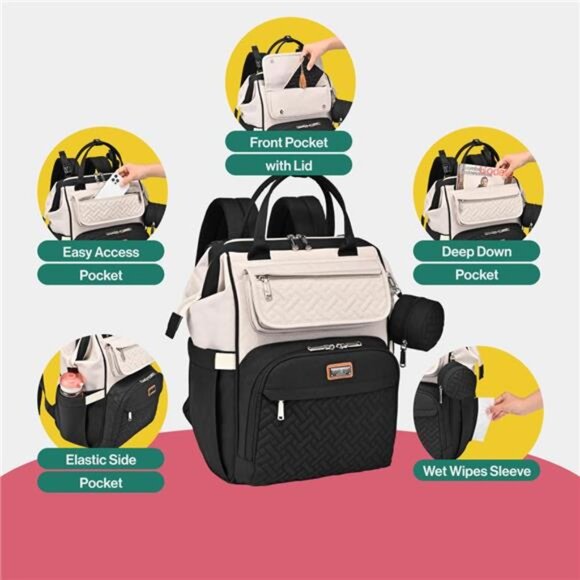 Diaper Bag Backpack, Multifunction Nappy Changing Bag with Changing Pad